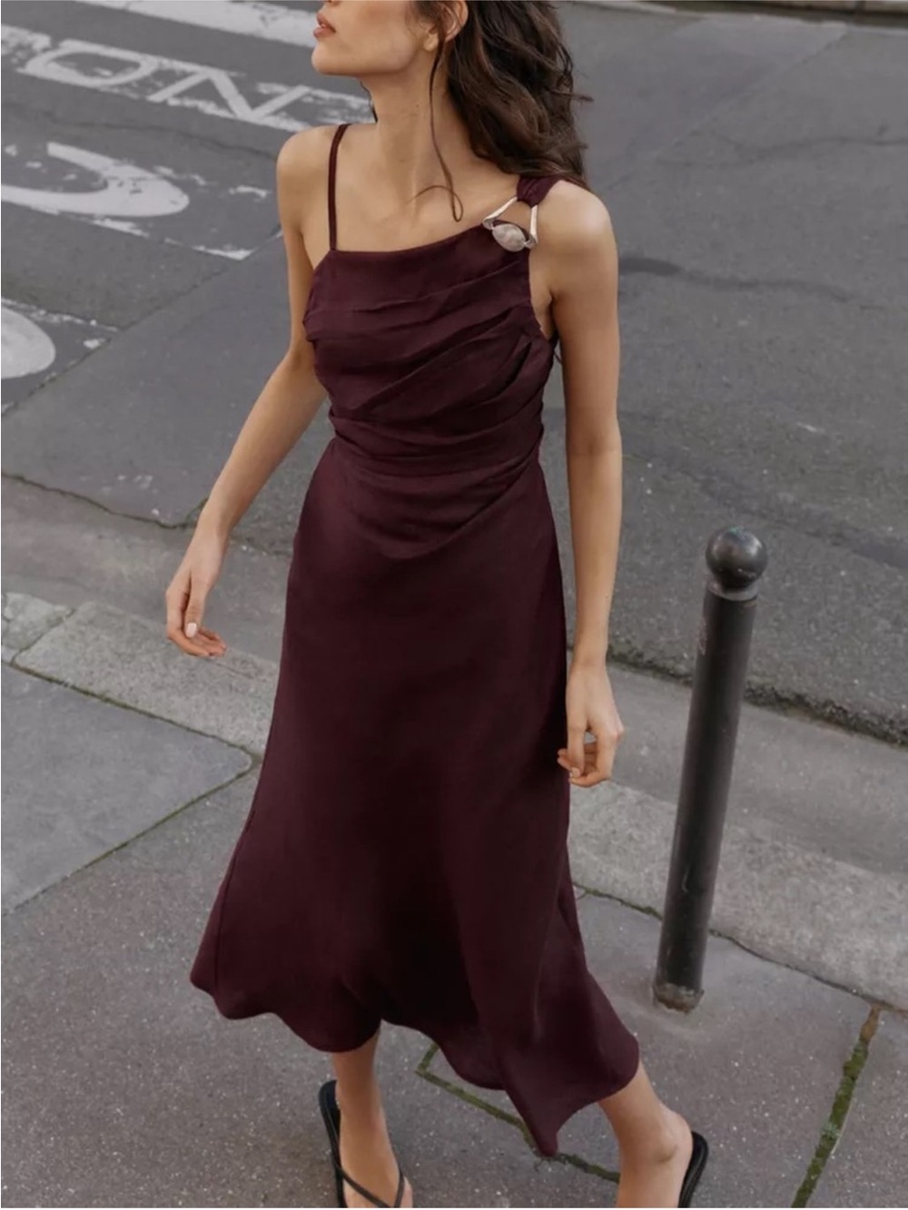 ZARA ASYMMETRIC 100% LINEN MIDI DRESS